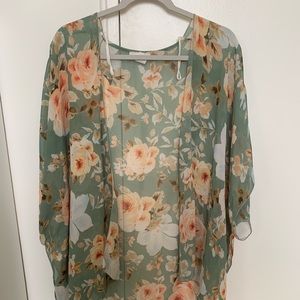 Sheer Short Sleeve Floral Kimono